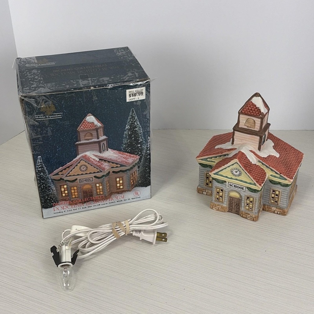 Dickens Collectables Towne Series SCHOOL WITH CLOCK BELL‎ #35055 ~ 1994